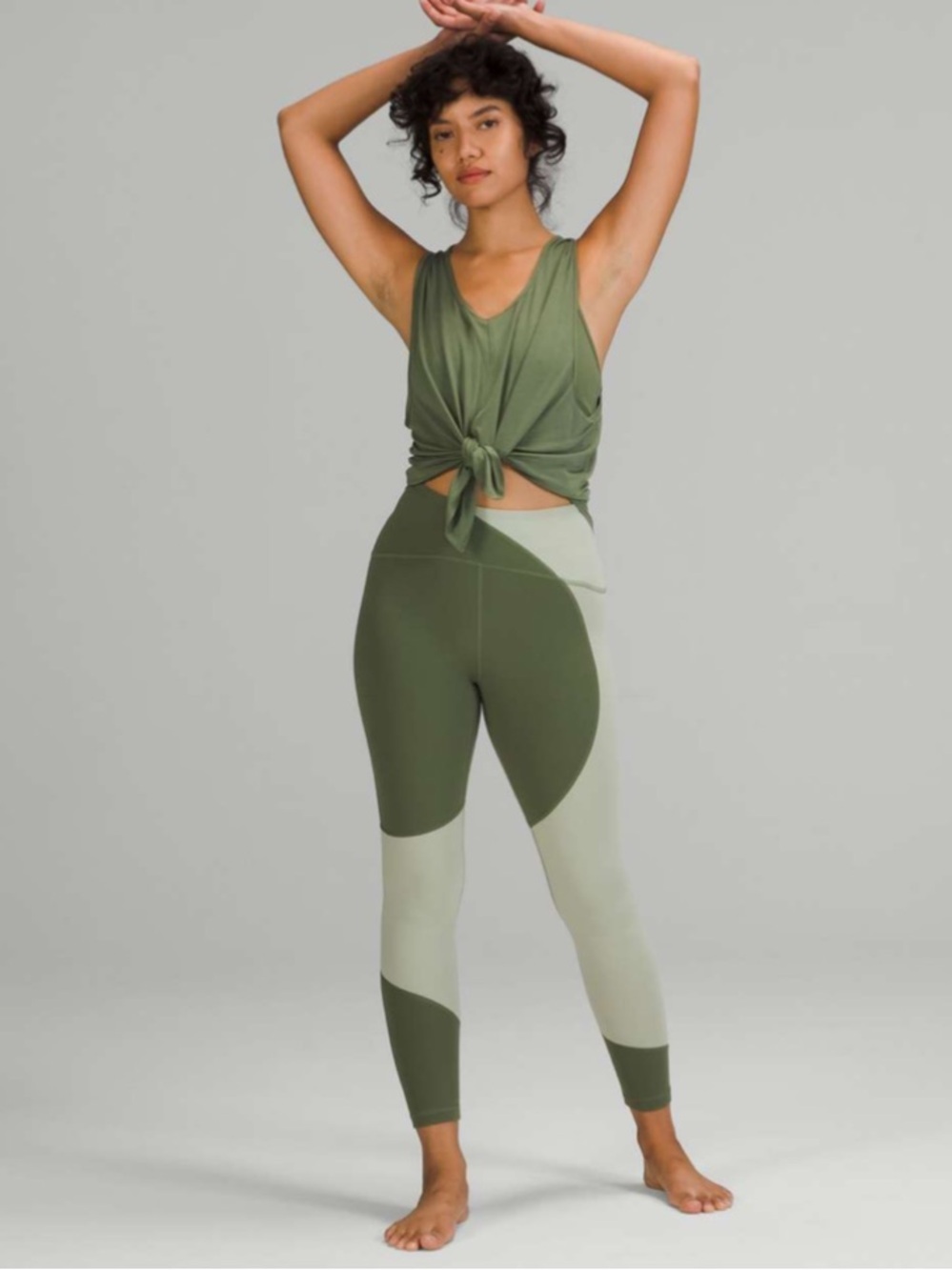 Lululemon Nulu Green Twill Fern Color Block Yoga Tights Leggings 25” Size 6
